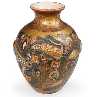 Antique Japanese Satsuma Porcelain Dragon Vase