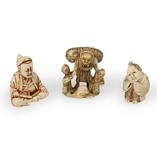 (3 Pc) Set of Japanese Carved Bone Netsuke