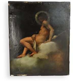 Antique Oil on Board "Christ on The Cold Stone"
