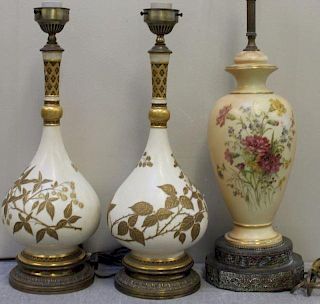 3 Royal Worcester Porcelain Lamps .