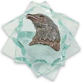Glass & Sterling Silver Overlay Eagle Paperweight