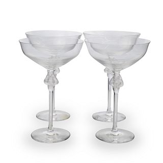 (4 Pc) Lalique "Bacchus" Crystal Martini Glasses