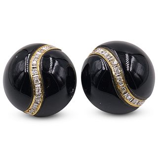 Deco Onyx Diamonds & 14kt Gold Earrings