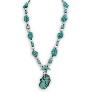Turquoise & Pearl Native American Style Necklace
