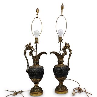 (2 Pc) Neoclassical Parcel Gilt Ewer Lamps