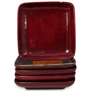 (5 Pc) Red Ceramic Plate Set