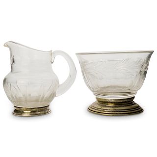 (2 Pc) Silver Mounted Glass Tableware
