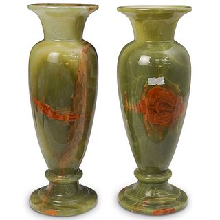 (2 Pc) Pair Of Onyx Vases
