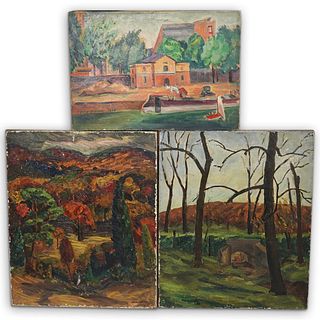 (3Pc) Fred Biesel (American, 1893 - 1954) Oil Painting Collection