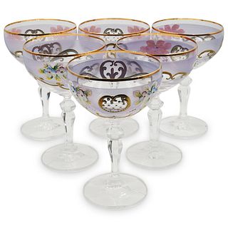 (6 Pc) Set of Hand Painted Glass Coupe Cups