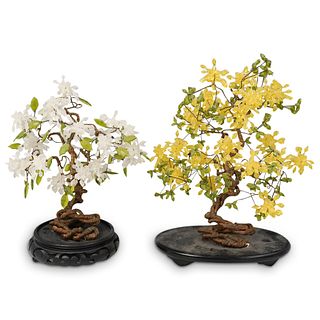 (2 Pc) Set of Chinese Faux Jade Trees