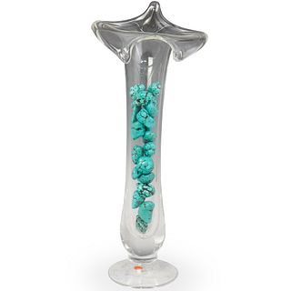 Turquoise Filled Glass Pulpit Vase