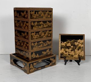 Japanese Maki-e Lacquer Stacking Box, Jubako, Meiji Period, Japan - Courtesy Lotus Gallery