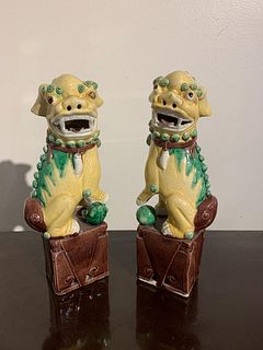Pair Chinese Yellow Glazed Foo Dogs, Republic Period, early 20th Century - Courtesy Lotus Gallery
