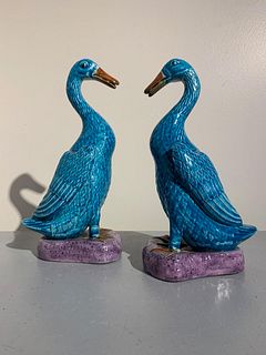 Pair of Vintage Chinese Export Turquoise Glazed Ducks, 1970s - Courtesy Lotus Gallery