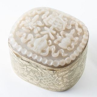 Engraved Brass Box With Carved Nephrite White Jade Lid, 1893, courtesy of The Federalist Antiques