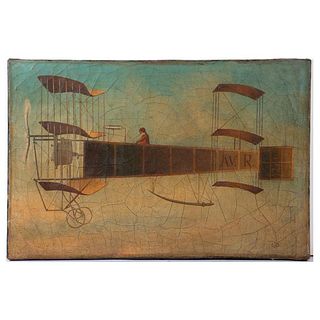 Early Aviation Era Painting of a Biplane