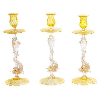 Trio of Murano Glass Candlesticks