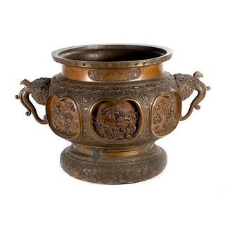 A Large Japanese Bronze Meiji Period Urn.
