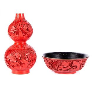 Two Late 19th Century pieces of Chinese cinnabar.