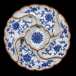 Asian Blue and White 19th century Porcelain Hors d'Oeuvre Plate