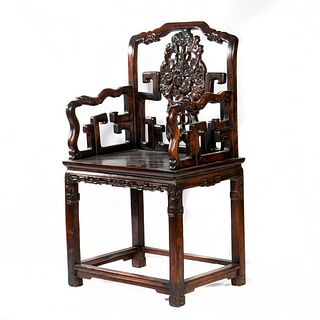 Pair Chinese Rosewood Carved Armchairs