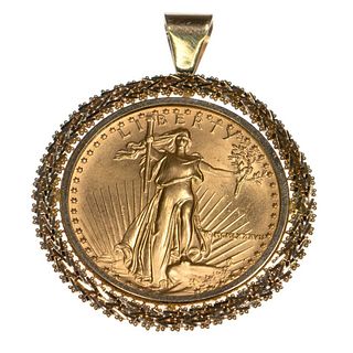 1987 $50 gold American Eagle coin, 14k gold pendant