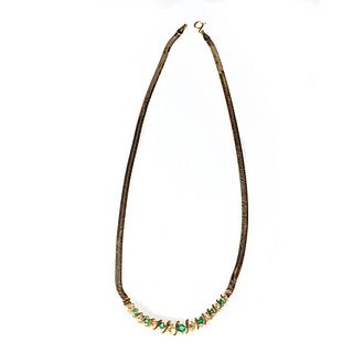 Emerald, diamond & 14k gold necklace, Italy