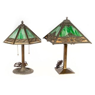 Two early 20th century Slagged Glass Lamps