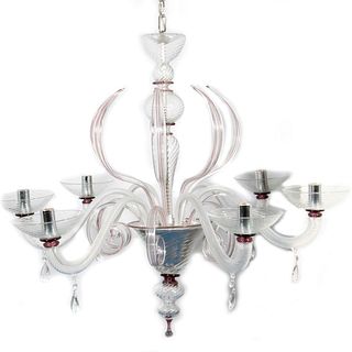 Contemporary Venetian Clear and Amethyst Glass Six Light Chandelier