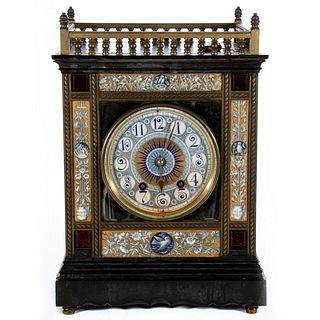 French Enamel and Gilt Bronze Mantle Clock