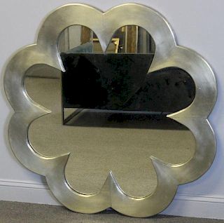 Decorative Floral Form Silver Gilt Wood Mirror.