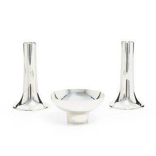 Henning Koppel, Bowl, model 1045A, and pair of candlesticks, model 1139