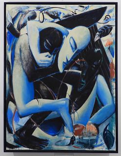 John Zingraff Modernist Blue Figurative Painting