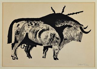 Joaquin Vaquero Turcios Modernist Bull Block Print