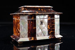 Regency Period Tortoise-Shell And Mother Of Pearl Tea Caddy