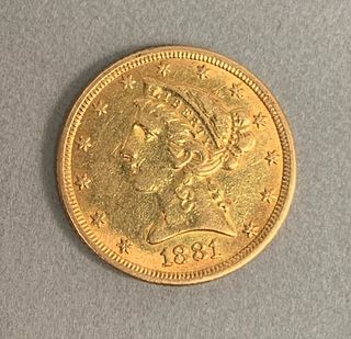 1881 $5.00 Liberty Gold VF.
