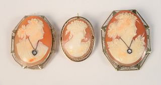 Three shell cameos set in 14K gold frames, total wt. 37.4 g.