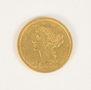 1851 $10 Liberty head gold coin, XF.