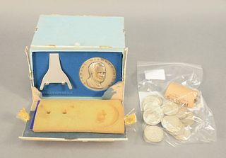 Coin lot to include, 2 Rolls $20 face 90% Kennedy half's, 1 roll original 1969 - D, 1 roll circulated 1968 - D along with six Nixon bronze medals.