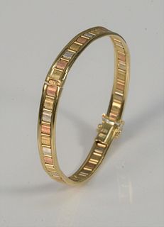 14K tri-colored bangle bracelet, 13.8 gr.