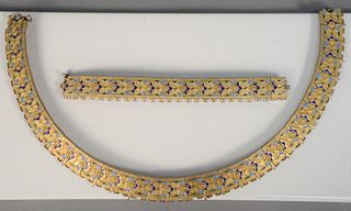 Two piece silver, gold-washed, and enameled necklace and bracelet marked '.900', total wt. 7.3 t.oz.