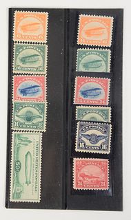 First and second airmail issues from 1918 and 1923, fifty cent Graf Zeppelin Airmail from 1933, Scott Catalog #1, catalog estimate $500, set plus extr