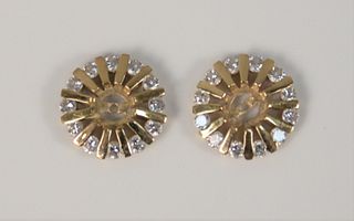 Pair 14K gold stud earring backings set with diamonds, 3.6 gr.