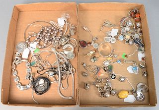 Two tray lots of sterling silver jewelry, necklaces, pins, earrings, some with 18K gold. Provenance: Estate of Marilyn Ware, Strasburg, Pennsylvania.