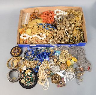 Two tray lots of costume jewelry to include belts, necklaces, pins, earrings. Provenance: Estate of Marilyn Ware, Strasburg, Pennsylvania.