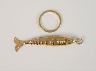 18K goldfish and ring, 5.7 gr. Provenance: Estate of Dr. Thomas & Alice Kugelman, Bloomfield, Connecticut.
