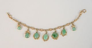 14K and green jade bracelet, total weight 20.1 gr. Provenance: Estate of Dr. Thomas & Alice Kugelman, Bloomfield, Connecticut.