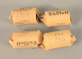 Coin lot to include, four rolls of 40% silver half dollars, 2 - 1966; 1 - 1967; 1 - 1968.