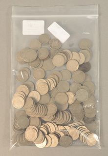 159 V-nickels, mixed dates, circulated.